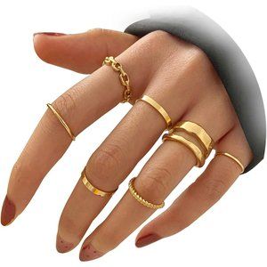 💫 Women Gold Knuckle Rings Snake Chain Stacking Vintage Boho Midi Mixed Jewelry